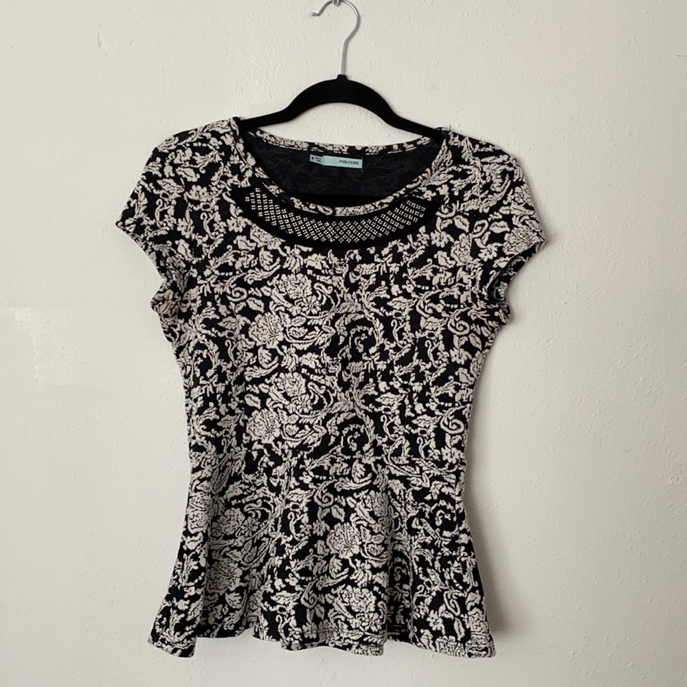 Maurice’s Black and White Floral Peplum Top